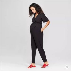 Isabel Maternity Belted Black Jumpsuit